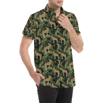 Cheetah Pattern Print Design 05 Men's Short Sleeve Button Up Shirt