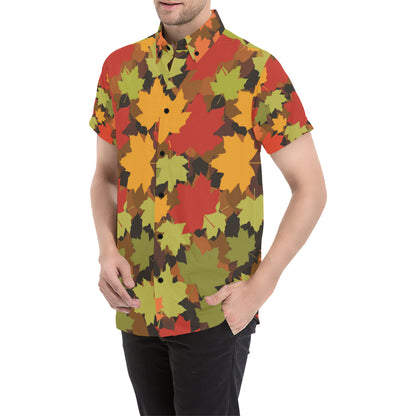 Maple Leaf Pattern Print Design 05 Men's Short Sleeve Button Up Shirt