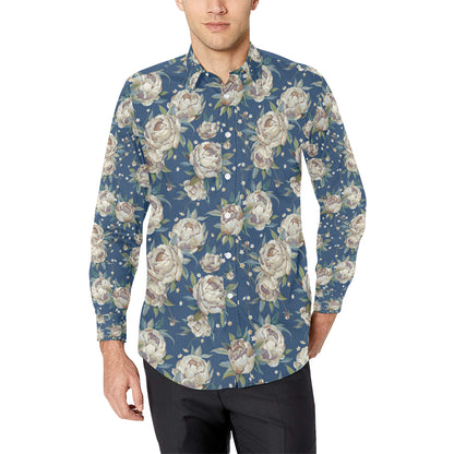 Peony Pattern Print Design A03 Men's Long Sleeve Shirt