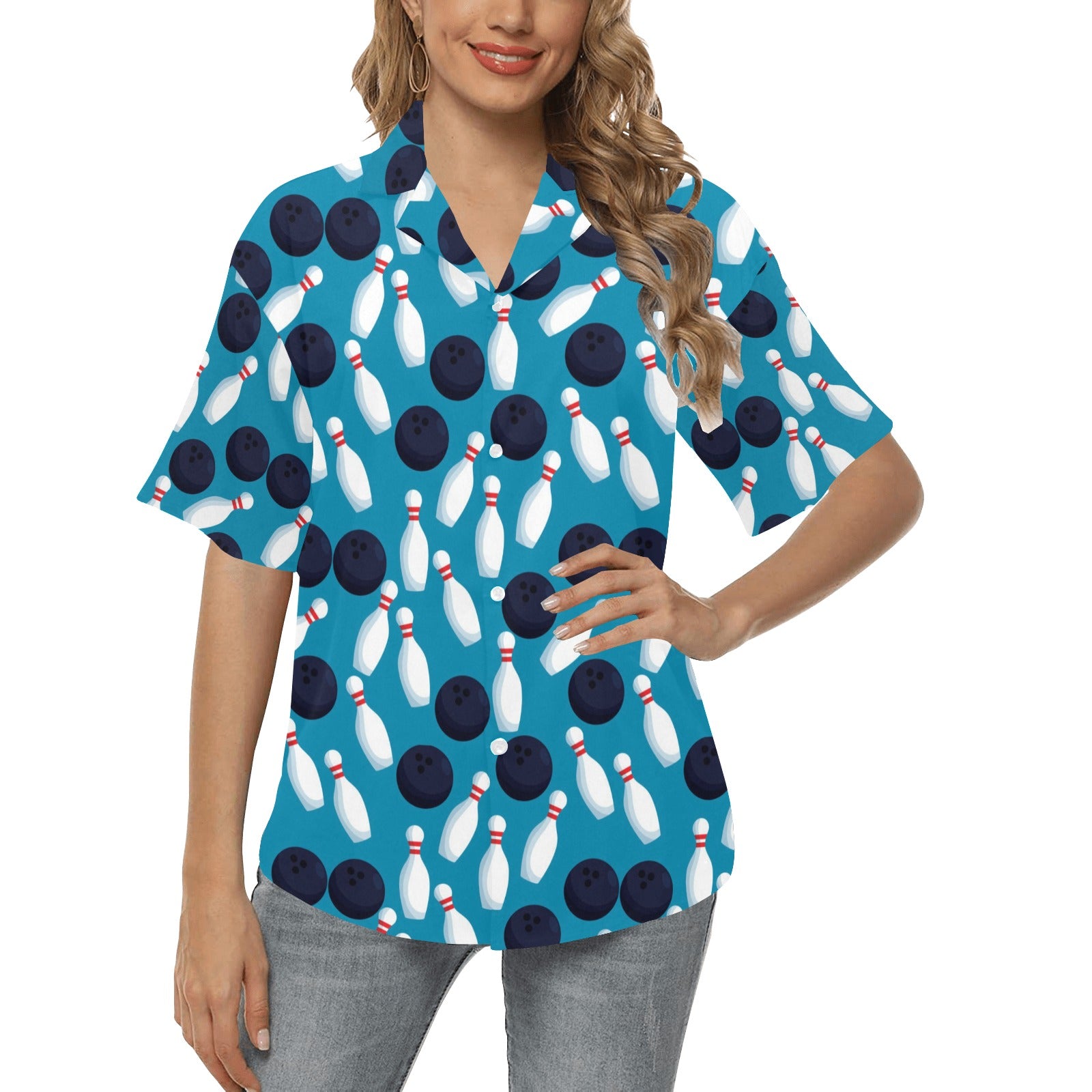 Bowling Pin Pattern Print Design 010 Women's Hawaiian Shirt