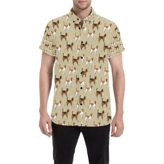 Beagle Pattern Print Design 01 Men's Short Sleeve Button Up Shirt
