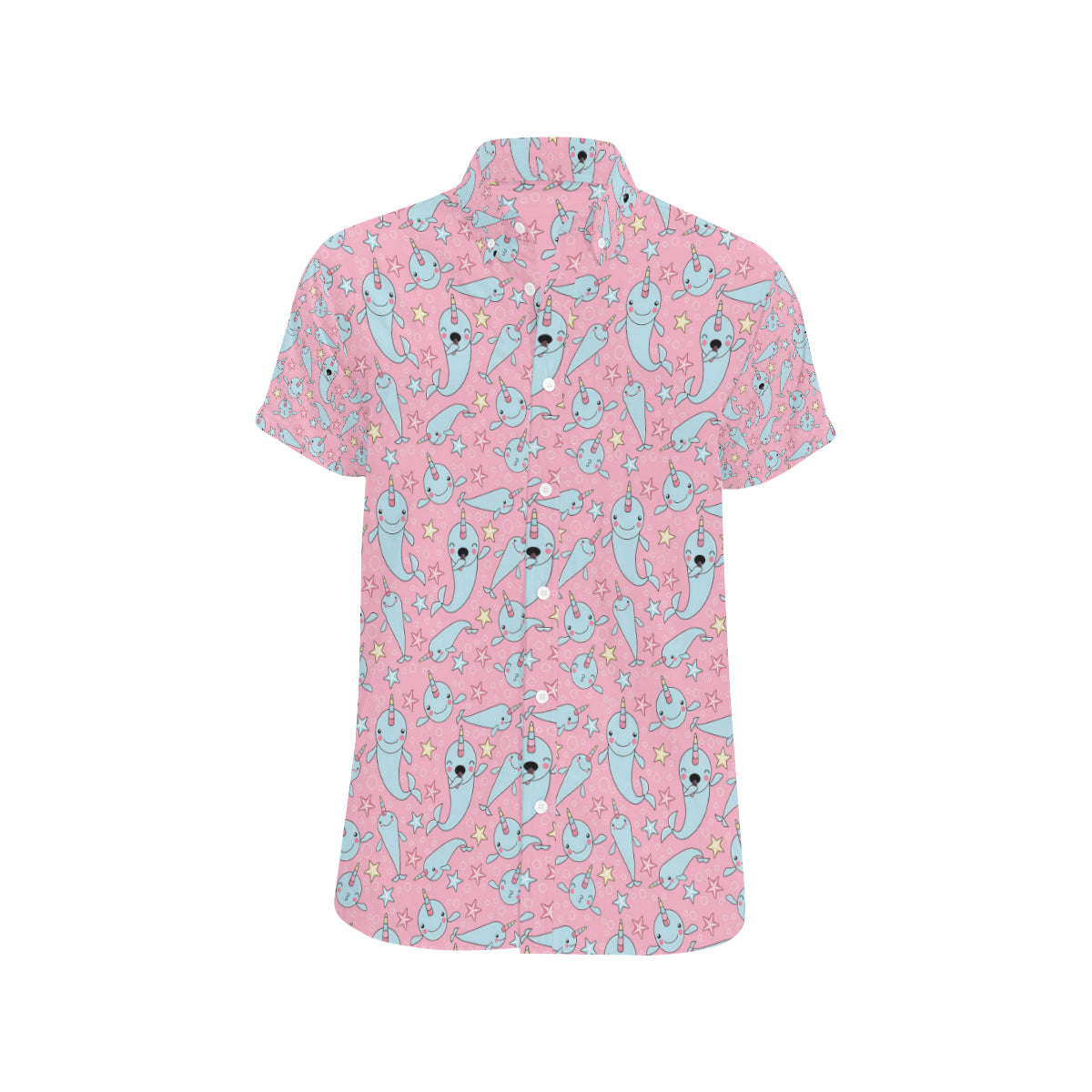 Narwhal Cartoon Cute Print Men's Short Sleeve Button Up Shirt