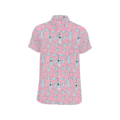 Narwhal Cartoon Cute Print Men's Short Sleeve Button Up Shirt