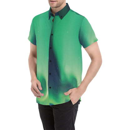 Aurora Borealis Pattern Print Design 04 Men's Short Sleeve Button Up Shirt