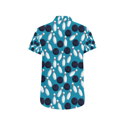 Bowling Pin Pattern Print Design 010 Men's Short Sleeve Button Up Shirt