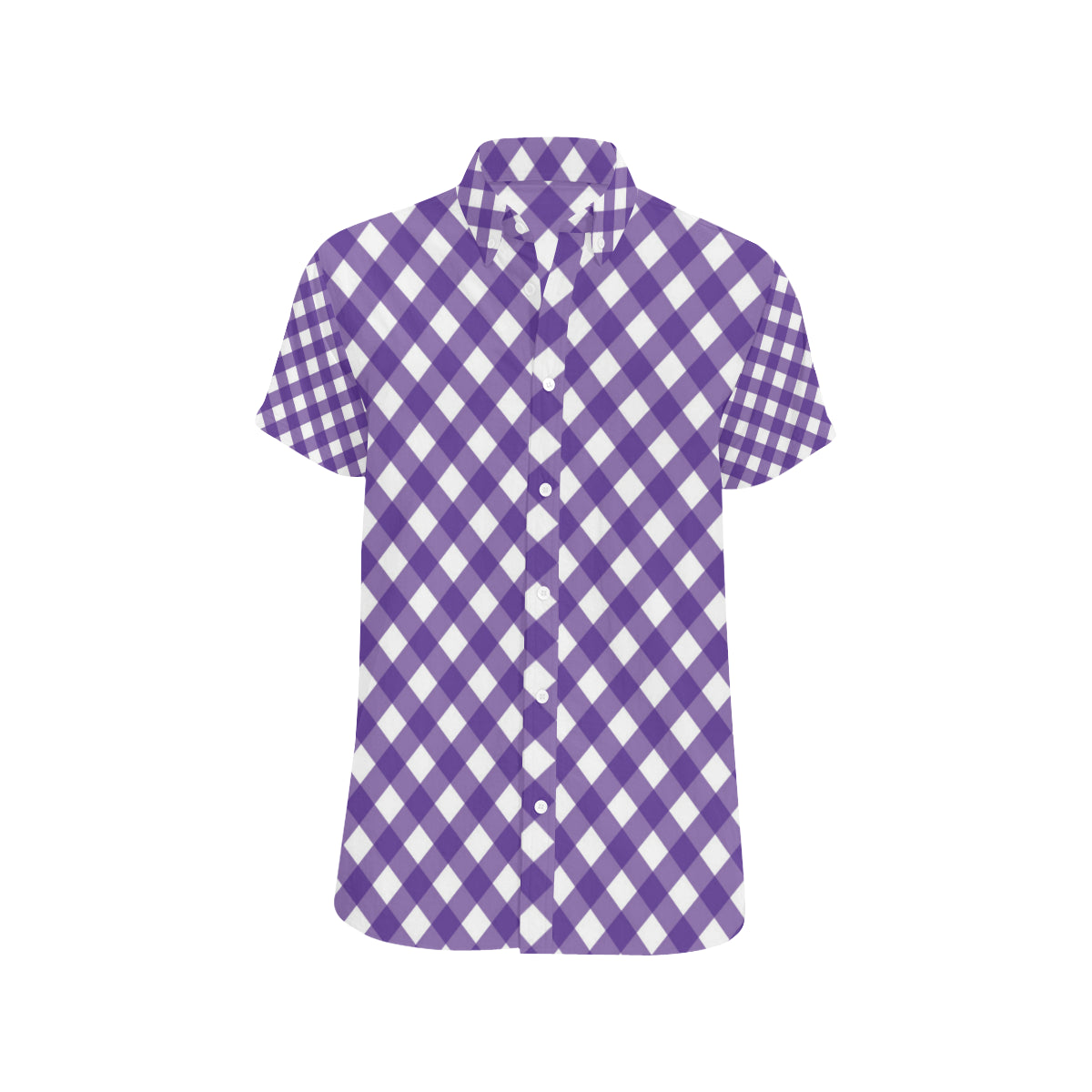 Gingham Purple Pattern Print Design 03 Men's Short Sleeve Button Up Shirt