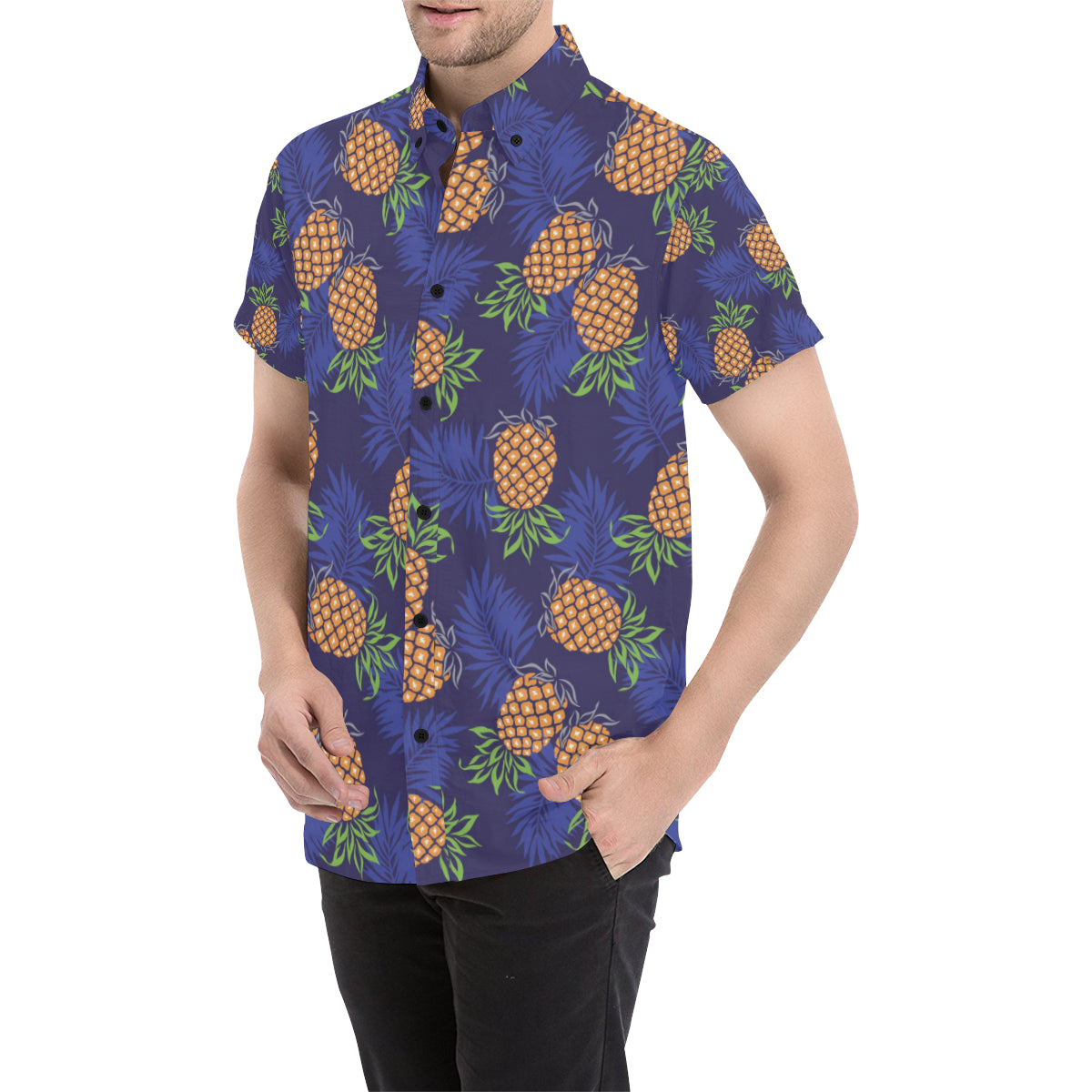 Pineapple Pattern Print Design PP02 Men's Short Sleeve Button Up Shirt