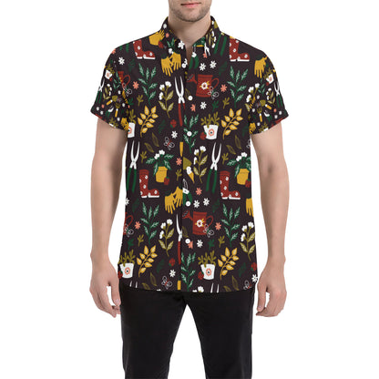 Gardening Pattern Print Design G05 Men's Short Sleeve Button Up Shirt