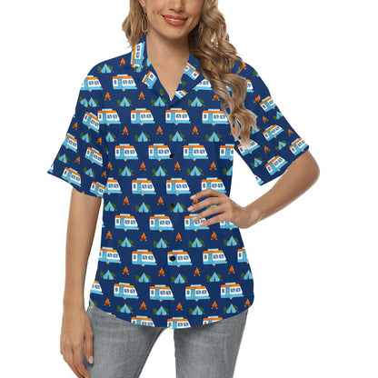 Camper Pattern Camping Themed No 3 Print Women's Hawaiian Shirt