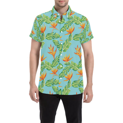 Bird Of Paradise Pattern Print Design BOP04 Men's Short Sleeve Button Up Shirt