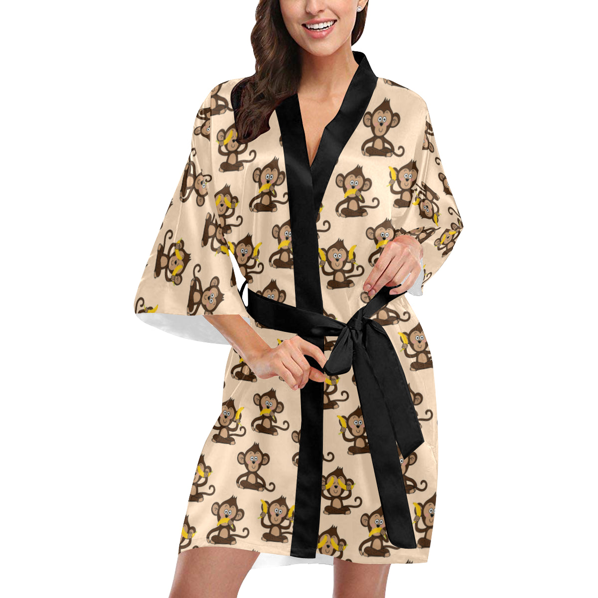 Monkey Pattern Print Design 03 Women's Short Kimono