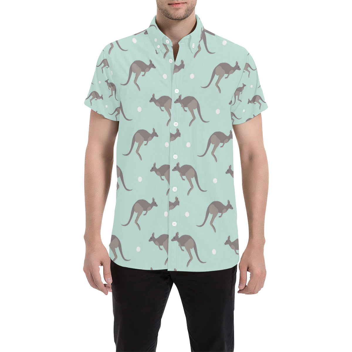 Kangaroos Pattern Print Design 04 Men's Short Sleeve Button Up Shirt