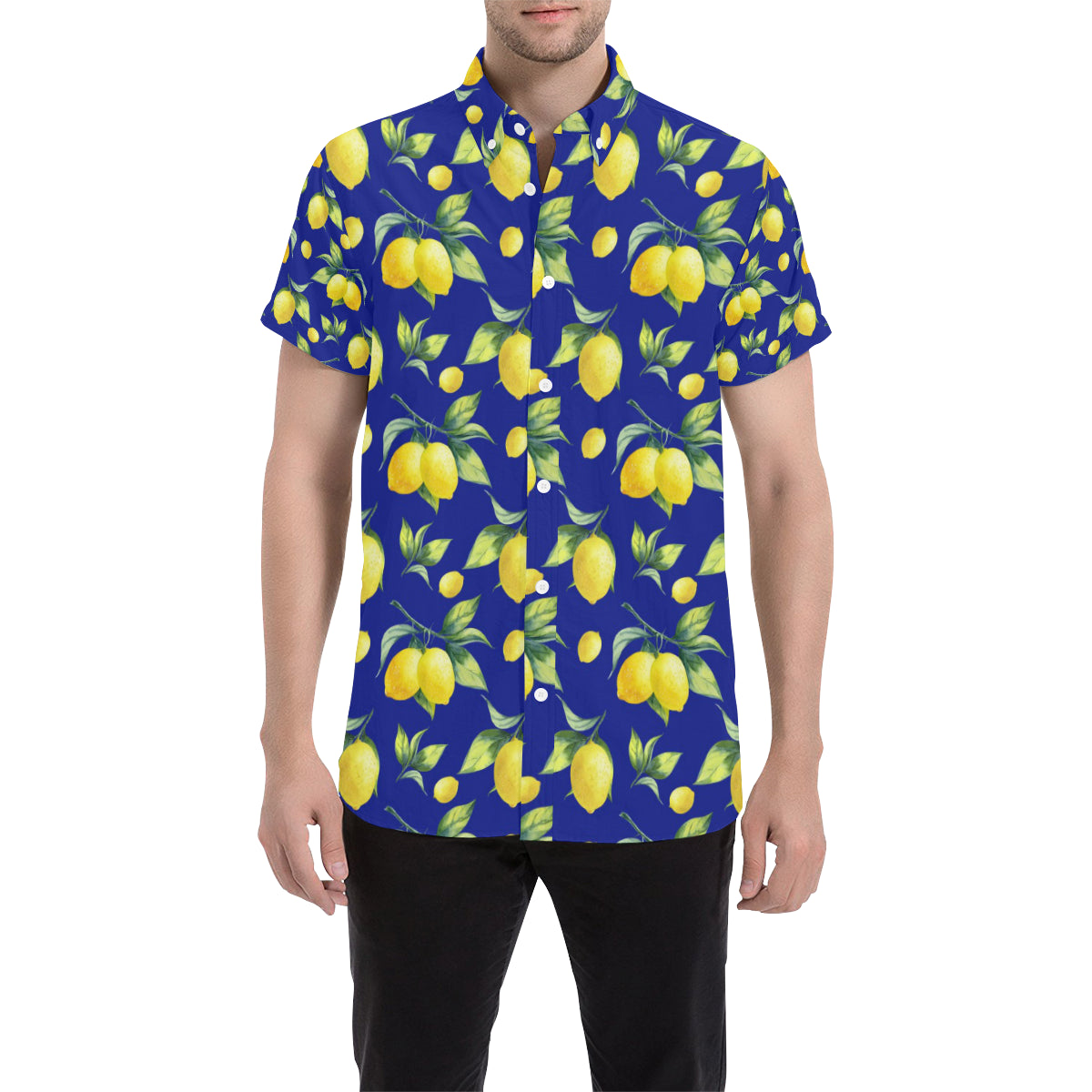 Lemon Pattern Print Design LM06 Men's Short Sleeve Button Up Shirt