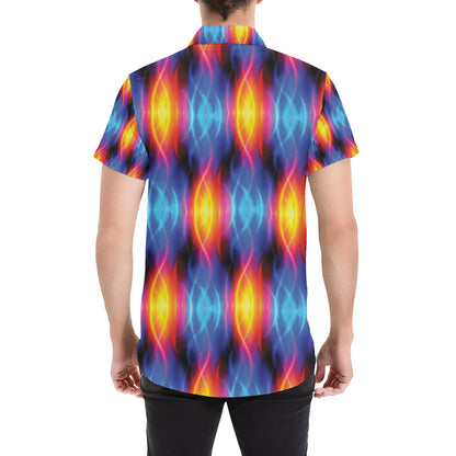 Flame Fire Blue Design Print Men's Short Sleeve Button Up Shirt