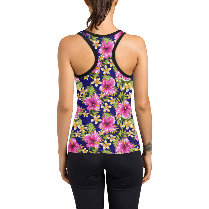 Pink Hibiscus Pattern Print Design HB027 Women's Racerback Tank Top