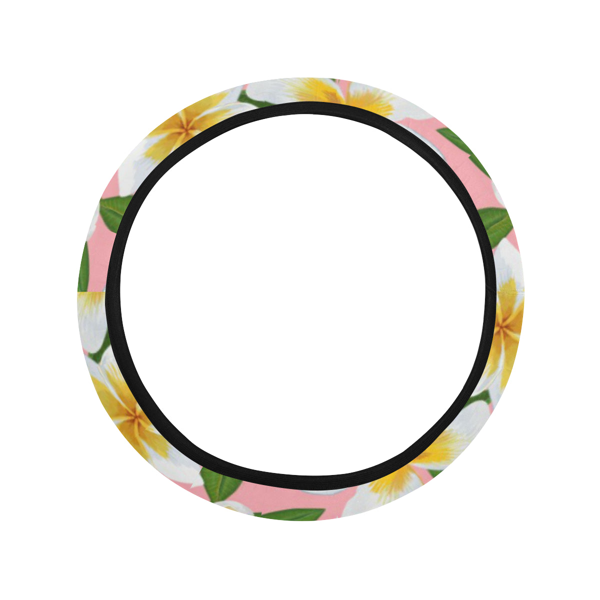 White Plumeria Pattern Print Design PM011 Steering Wheel Cover with Elastic Edge