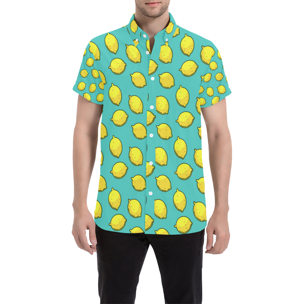 Lemon Pattern Print Design LM04 Men's Short Sleeve Button Up Shirt