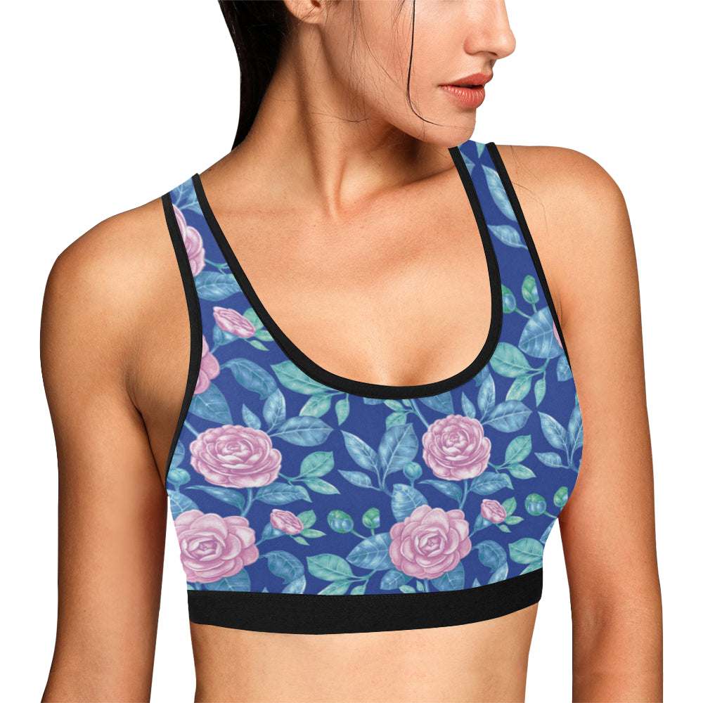 Camellia Pattern Print Design CM05 Sports Bra