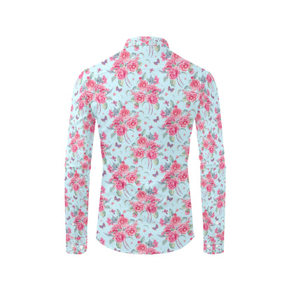 Camellia Pattern Print Design 01 Men's Long Sleeve Shirt
