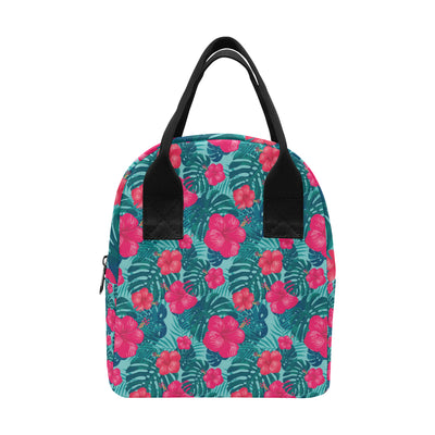 Red Hibiscus Pattern Print Design HB017 Insulated Lunch Bag