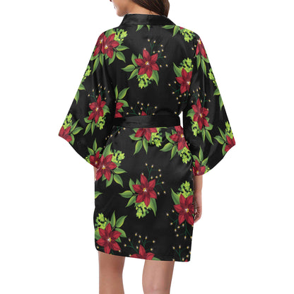 Poinsettia Pattern Print Design A01 Women's Short Kimono
