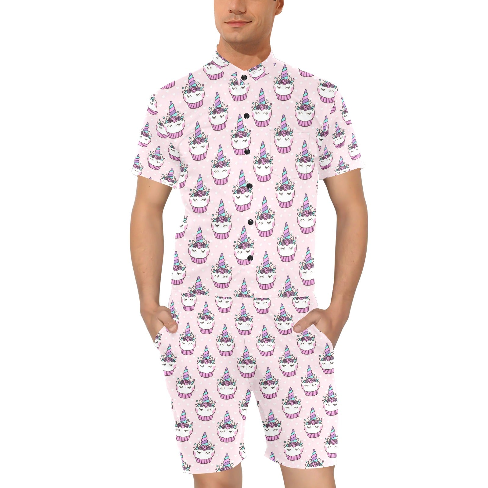 Cupcakes Unicorn Print Pattern Men's Romper