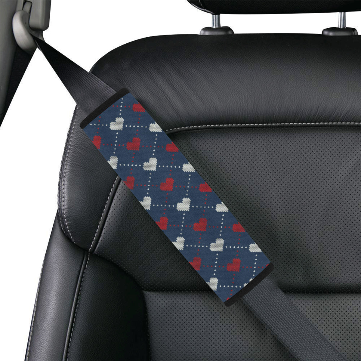 Heart Knit Pattern Print Design HE05 Car Seat Belt Cover