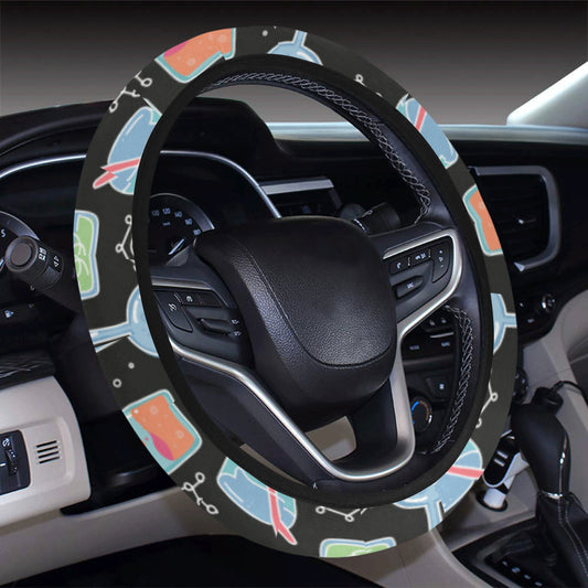 Chemical Pattern Print Design 06 Steering Wheel Cover with Elastic Edge