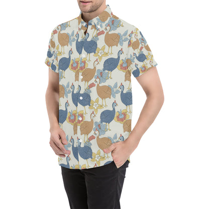 Guinea Fowl Pattern Print Design 01 Men's Short Sleeve Button Up Shirt