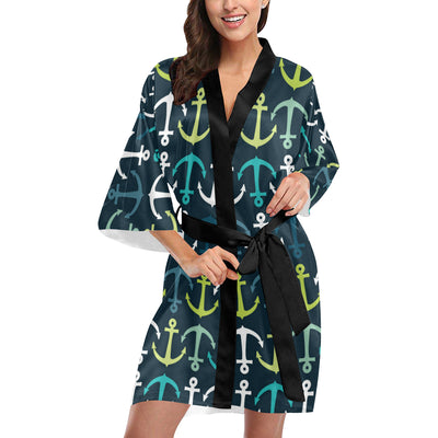 Anchor Pattern Print Design 03 Women's Short Kimono