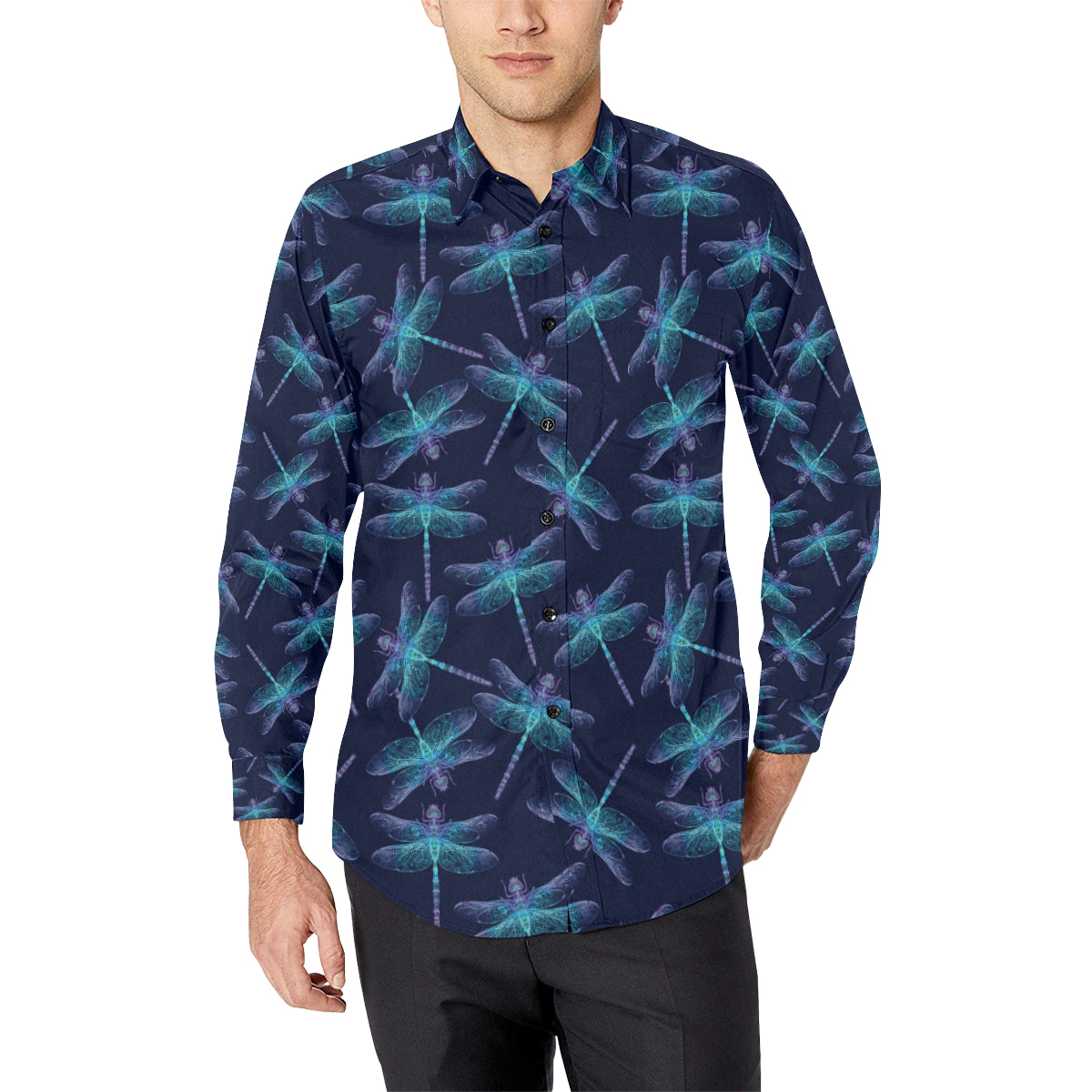 Dragonfly Hand Drawn Style Print Men's Long Sleeve Shirt