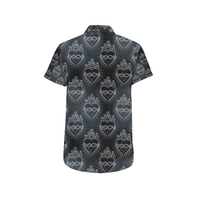 Christian Heart Tattoo Style Men's Short Sleeve Button Up Shirt