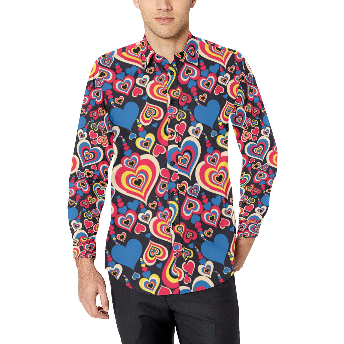 Heart Pattern Print Design HE08 Men's Long Sleeve Shirt