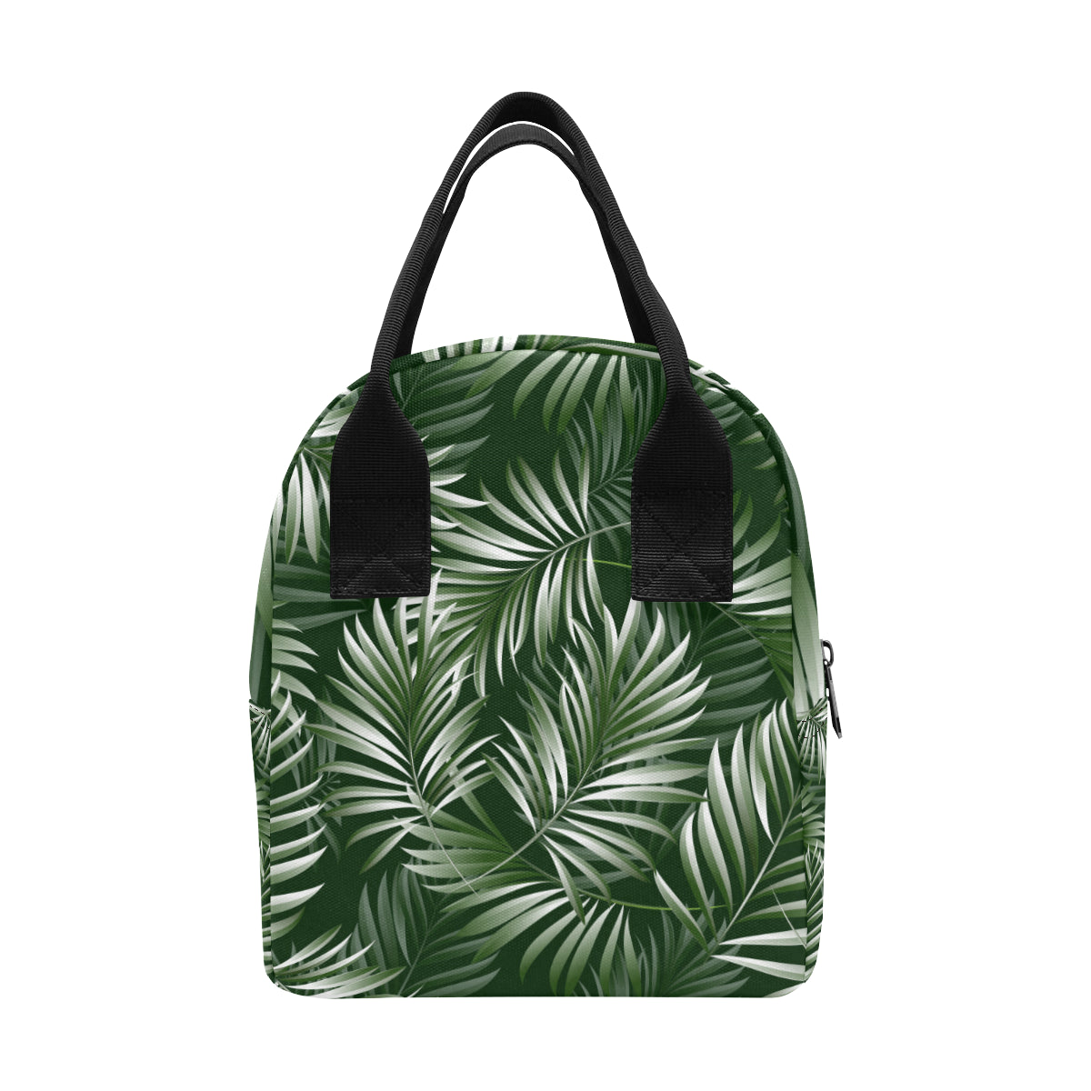 White Green Tropical Palm Leaves Insulated Lunch Bag