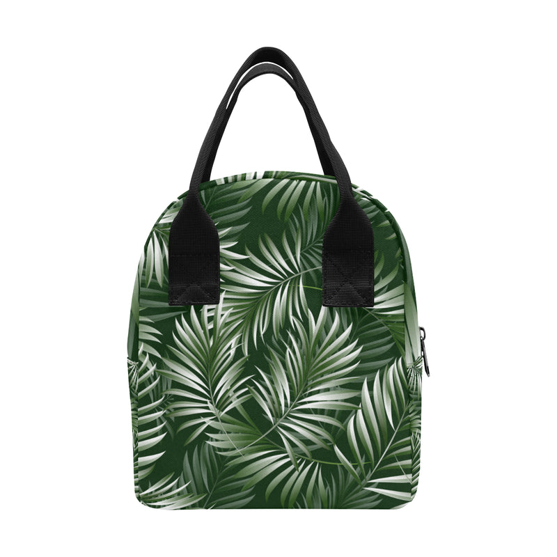 White Green Tropical Palm Leaves Insulated Lunch Bag