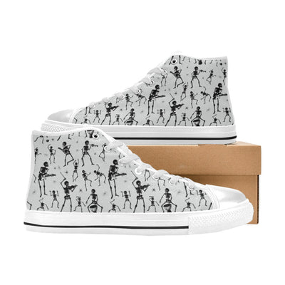 Skeleton Music Player Print Design LKS303 High Top Women's White Shoes