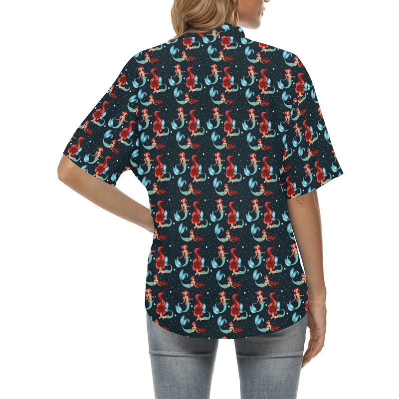 Mermaid Girl Themed Design Print Women's Hawaiian Shirt