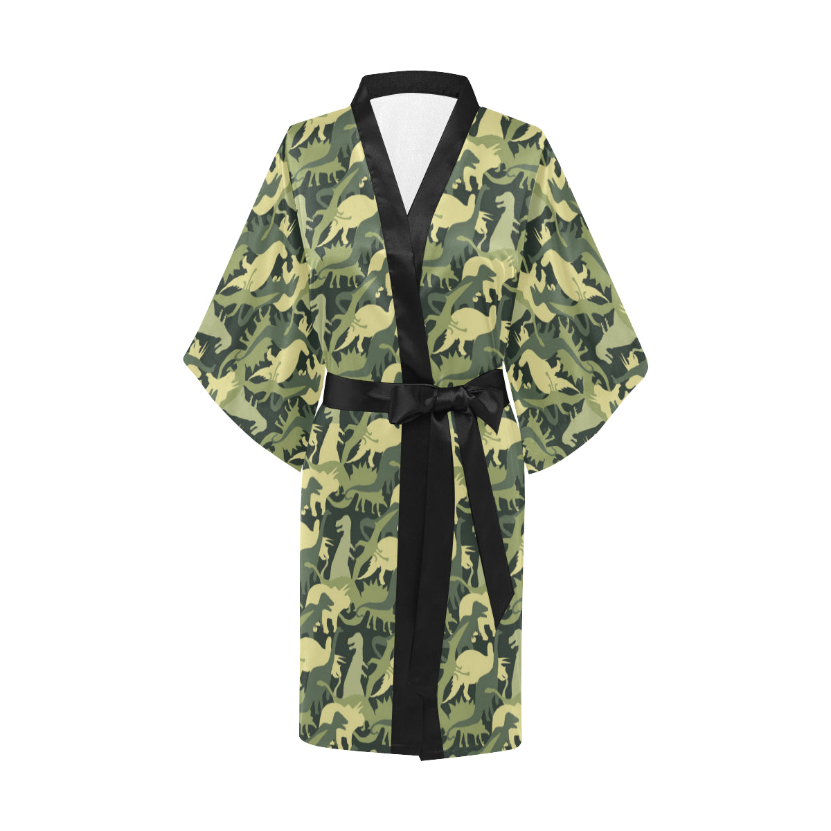 Camouflage Dinosaur Pattern Print Design 03 Women's Short Kimono