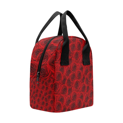 Rose Red Pattern Print Design RO04 Insulated Lunch Bag