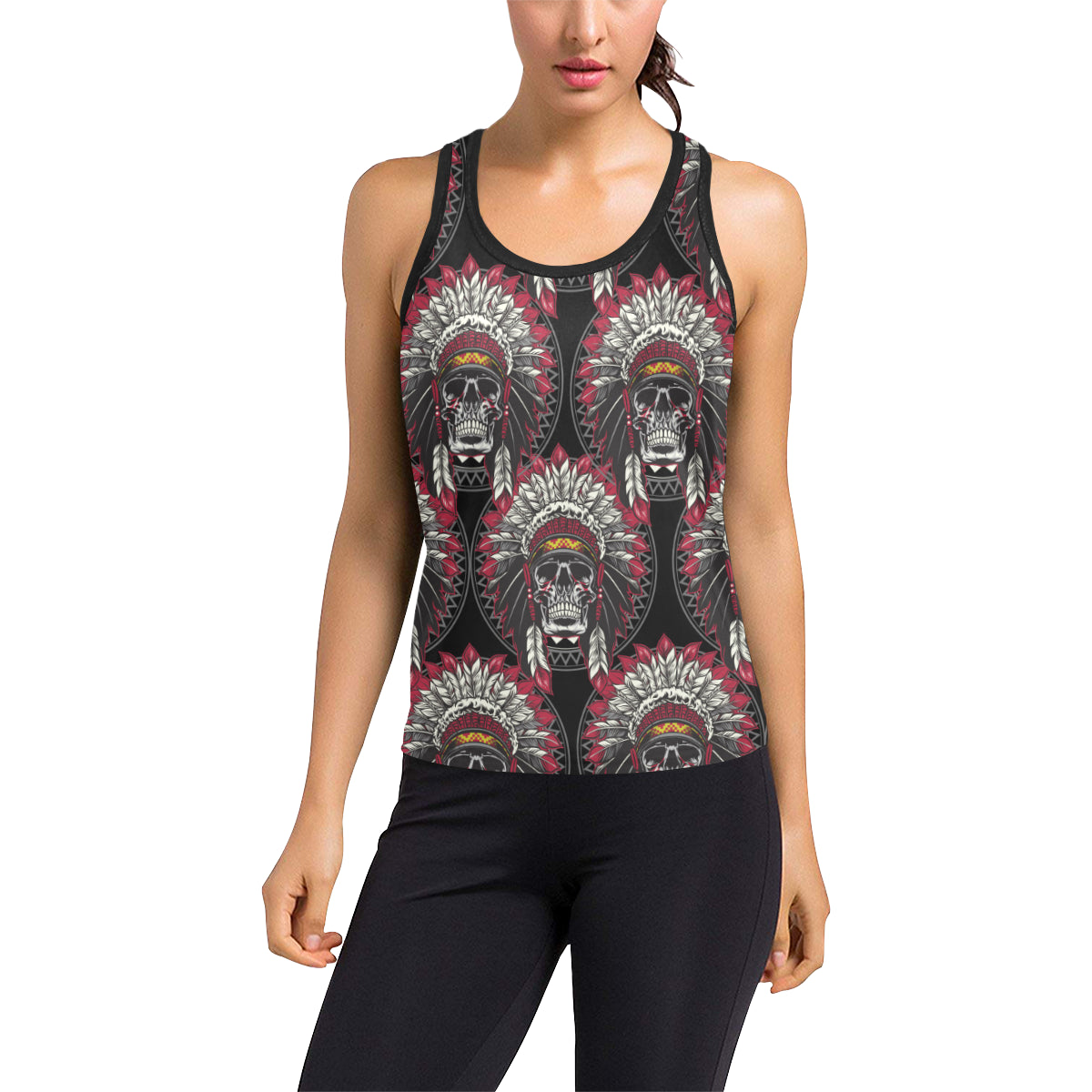 Native Indian Skull Women's Racerback Tank Top