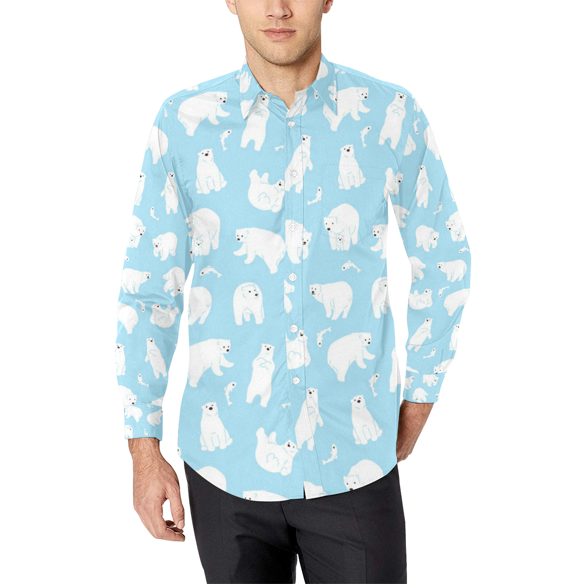 Polar Bear Pattern Print Design PB01 Men's Long Sleeve Shirt