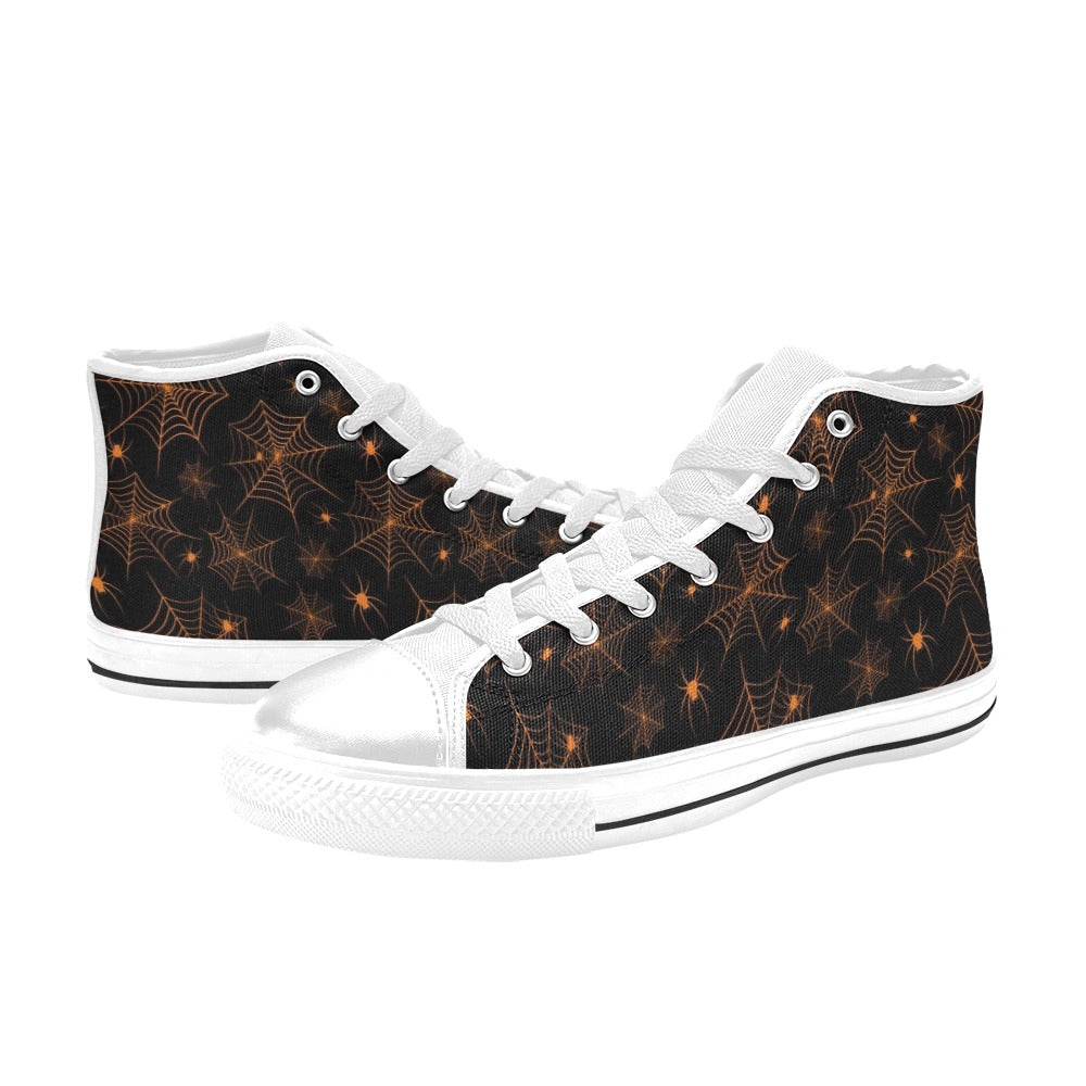 Spider Web Print Design LKS306 High Top Women's White Shoes