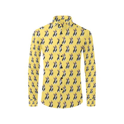 Boston Terrier Pattern Print Design 06 Men's Long Sleeve Shirt