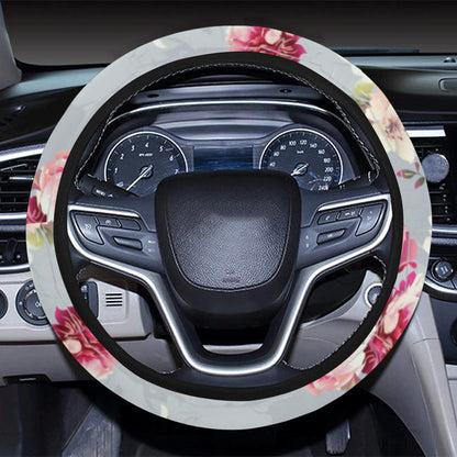 Summer Floral Pattern Print Design SF02 Steering Wheel Cover with Elastic Edge