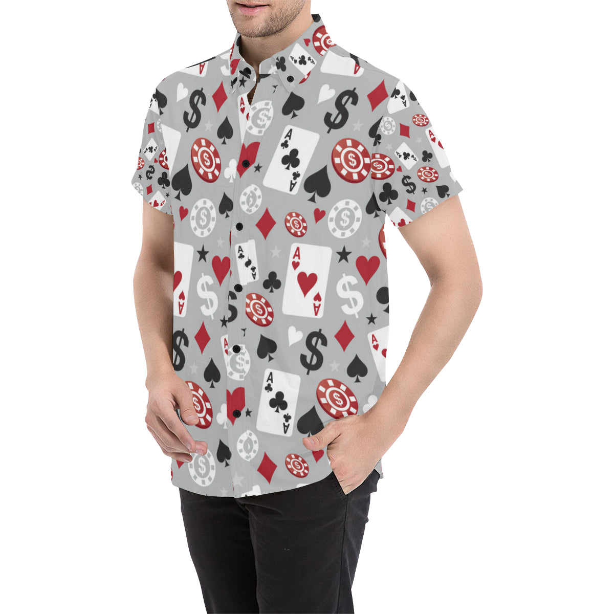 Casino Pattern Print Design 01 Men's Short Sleeve Button Up Shirt