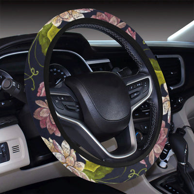 lotus Embroidered Pattern Print Design LO06 Steering Wheel Cover with Elastic Edge