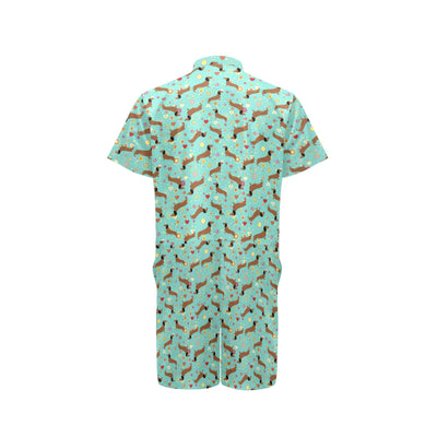 Dachshund with Floral Print Pattern Men's Romper