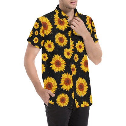 Sunflower Pattern Print Design SF09 Men's Short Sleeve Button Up Shirt