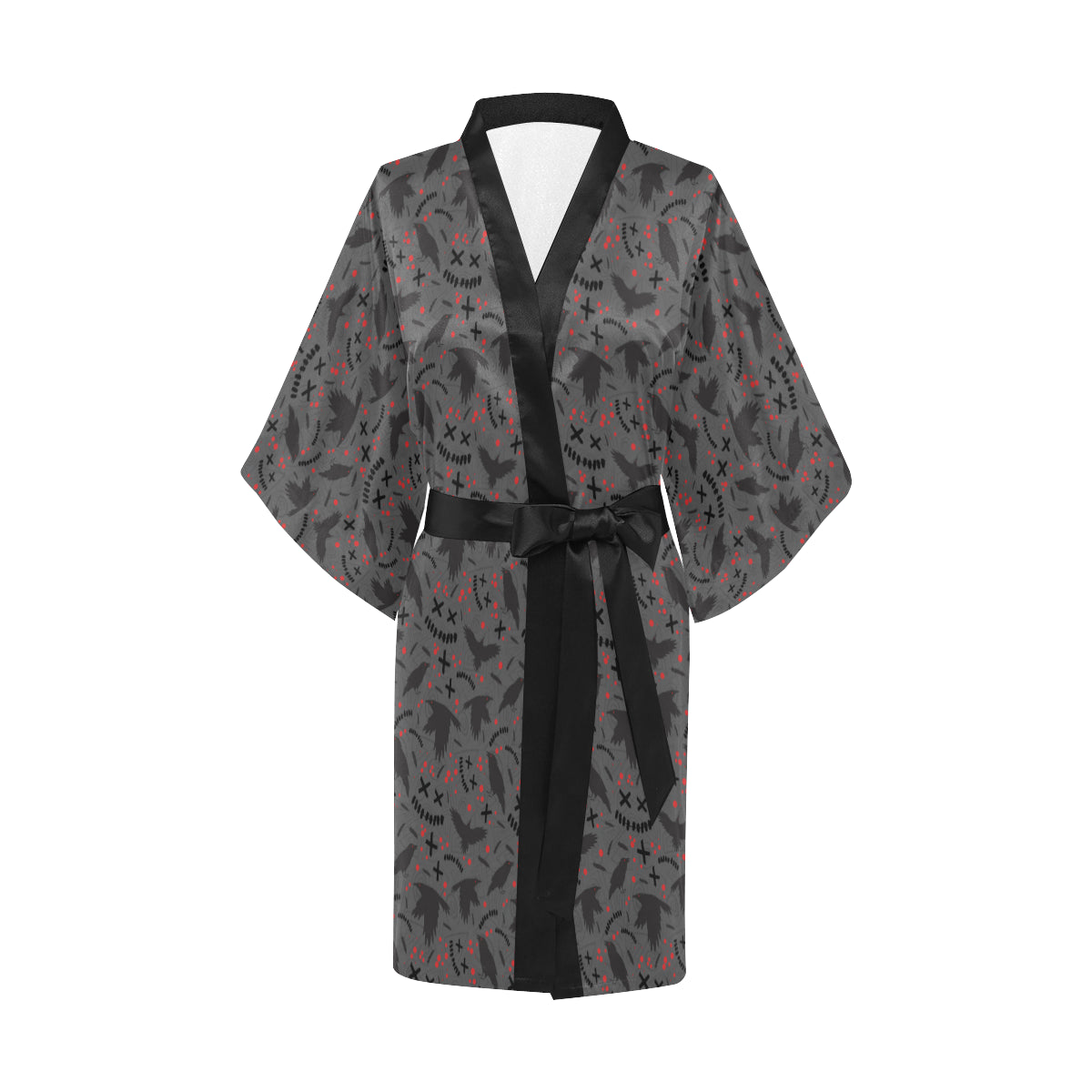 Crow Pattern Print Design 02 Women's Short Kimono