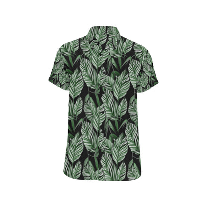 Palm Leaves Pattern Print Design PL09 Men's Short Sleeve Button Up Shirt